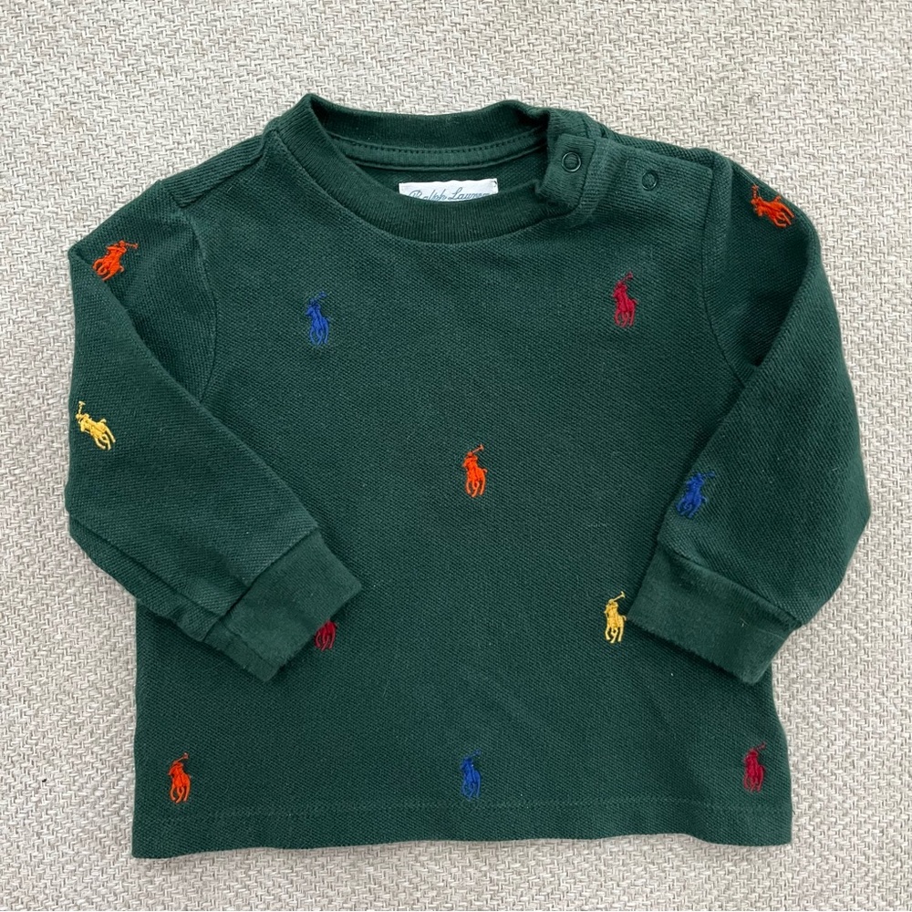 Ralph Lauren Forest Green Crewneck Top with Multicolor Pony Embroidery - Picture 4 of 6